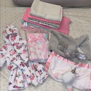 Baby Bundle BLANKETS PLUSH TOY BURP CLOTH ROBE